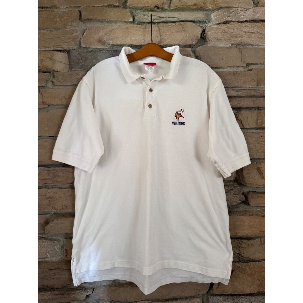 NFL Minnesota Vikings White Polo Shirt Mens Large VF Imagewear Cotton Pique Logo